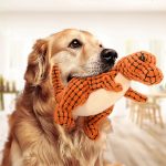 Dinosaur Shape Plush Dog Chew Toy Helps Clean Teeth